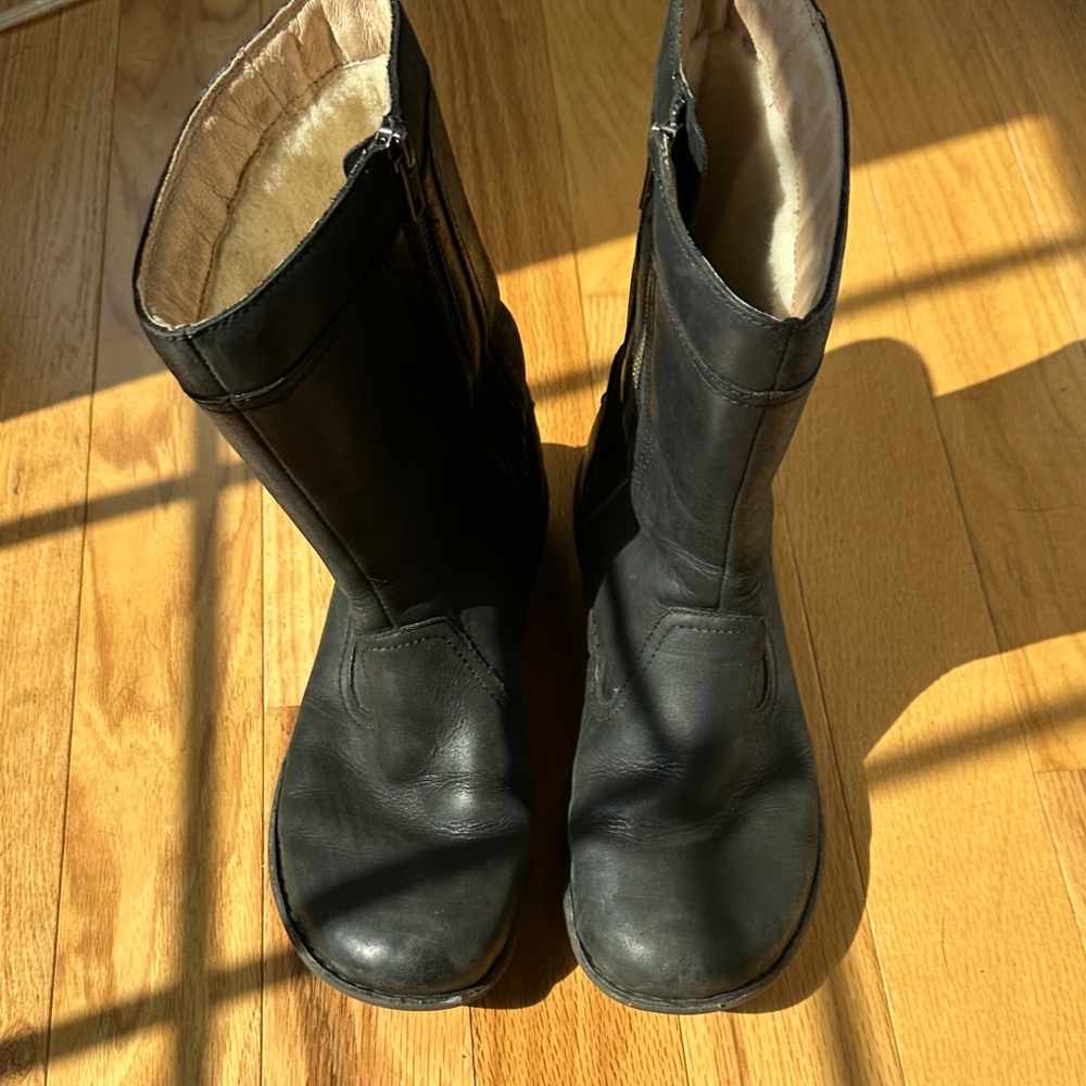 UGG Black Leather Winter Boots